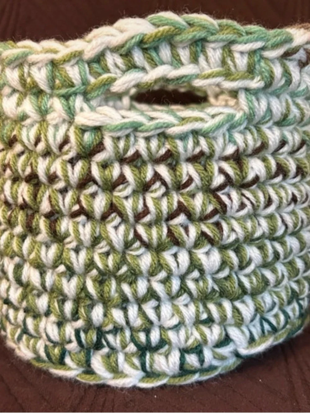 Handcrafted Green & White Crocheted Home Accent Basket